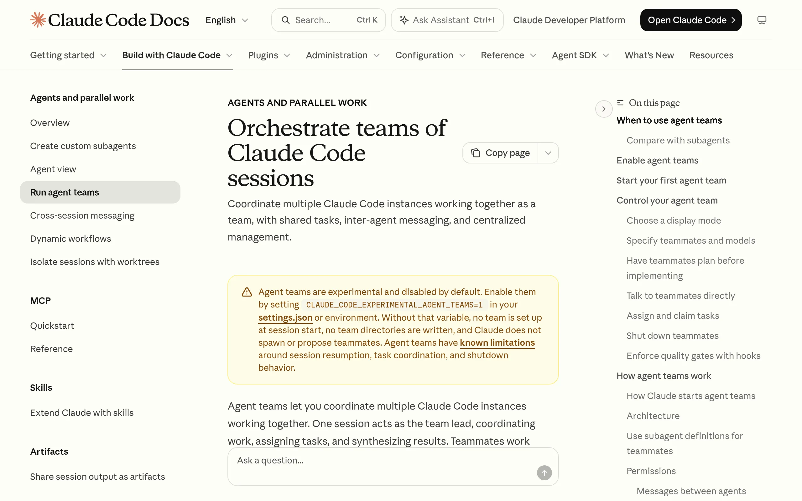 Claude Code Agent Teams docs