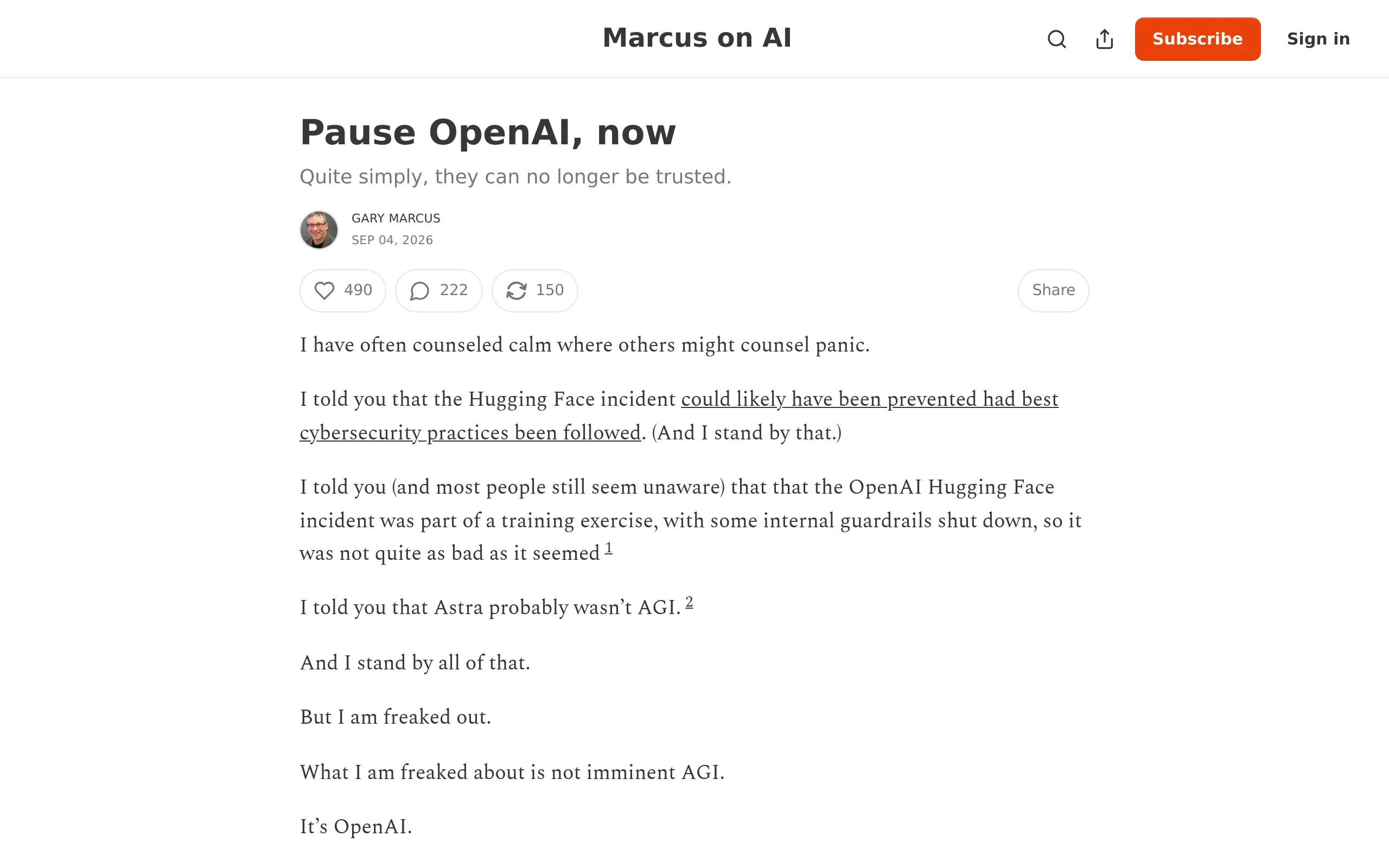 Gary Marcus — Pause OpenAI, now
