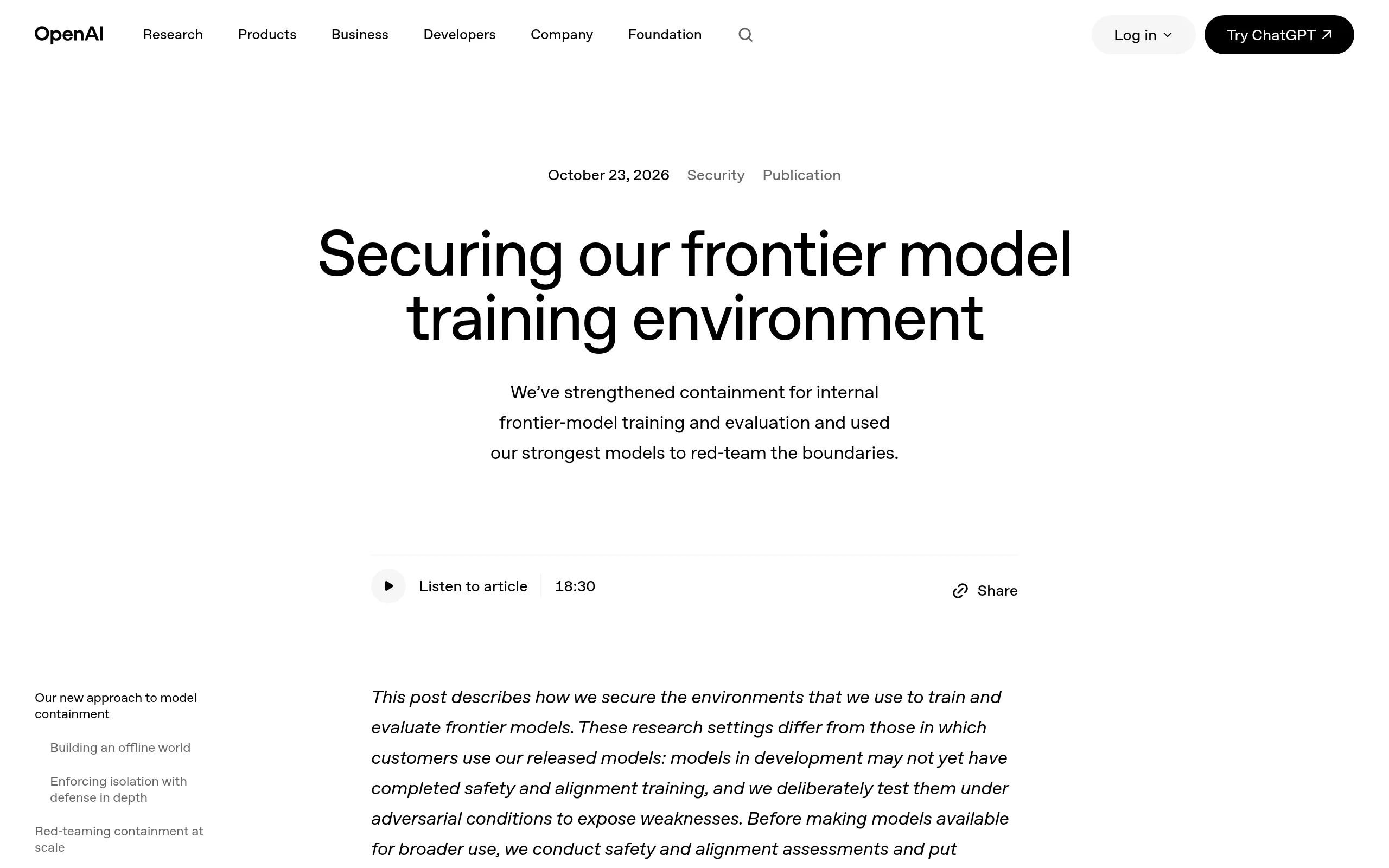 OpenAI: Securing our frontier model training environment