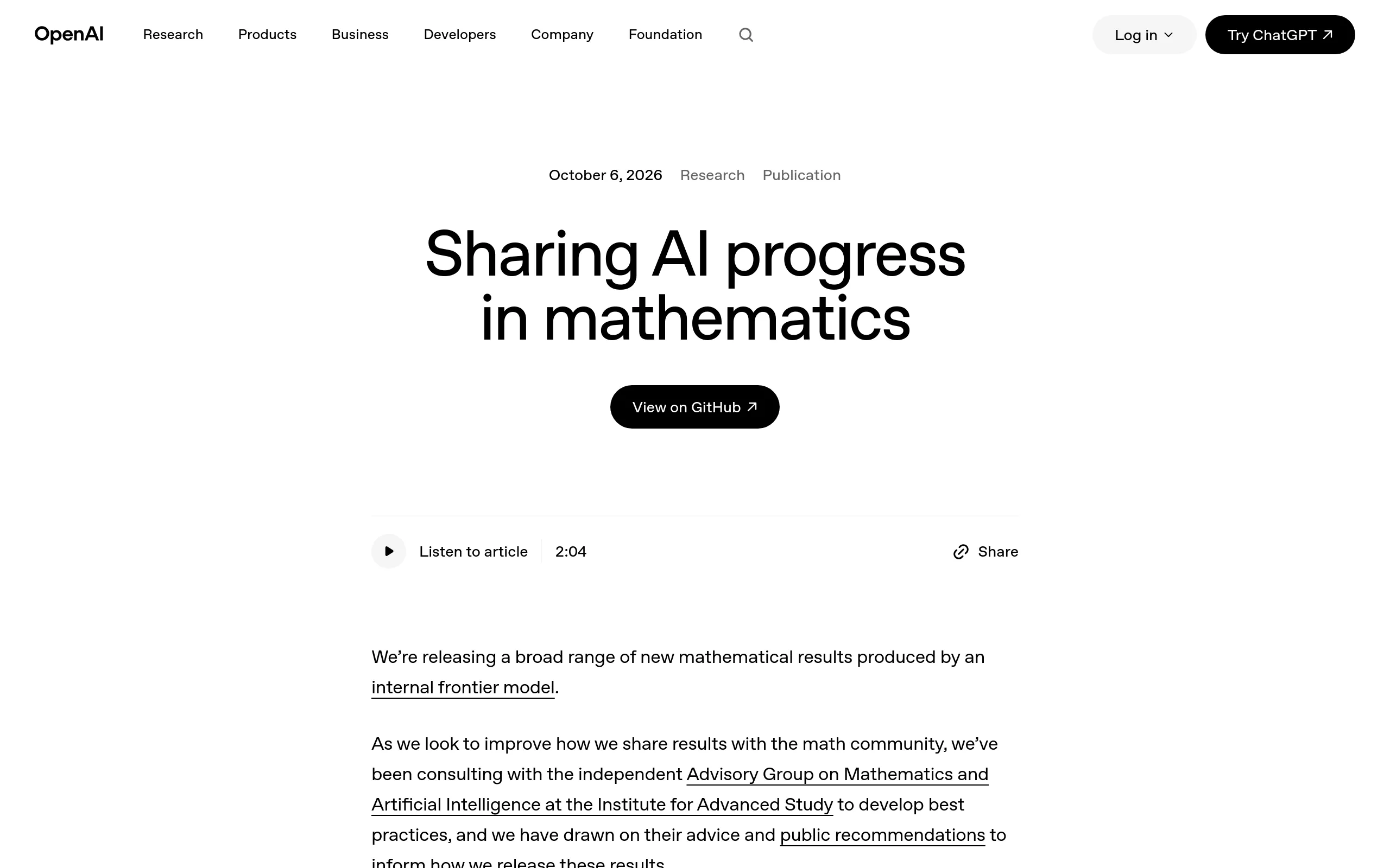 OpenAI: Sharing AI progress in mathematics