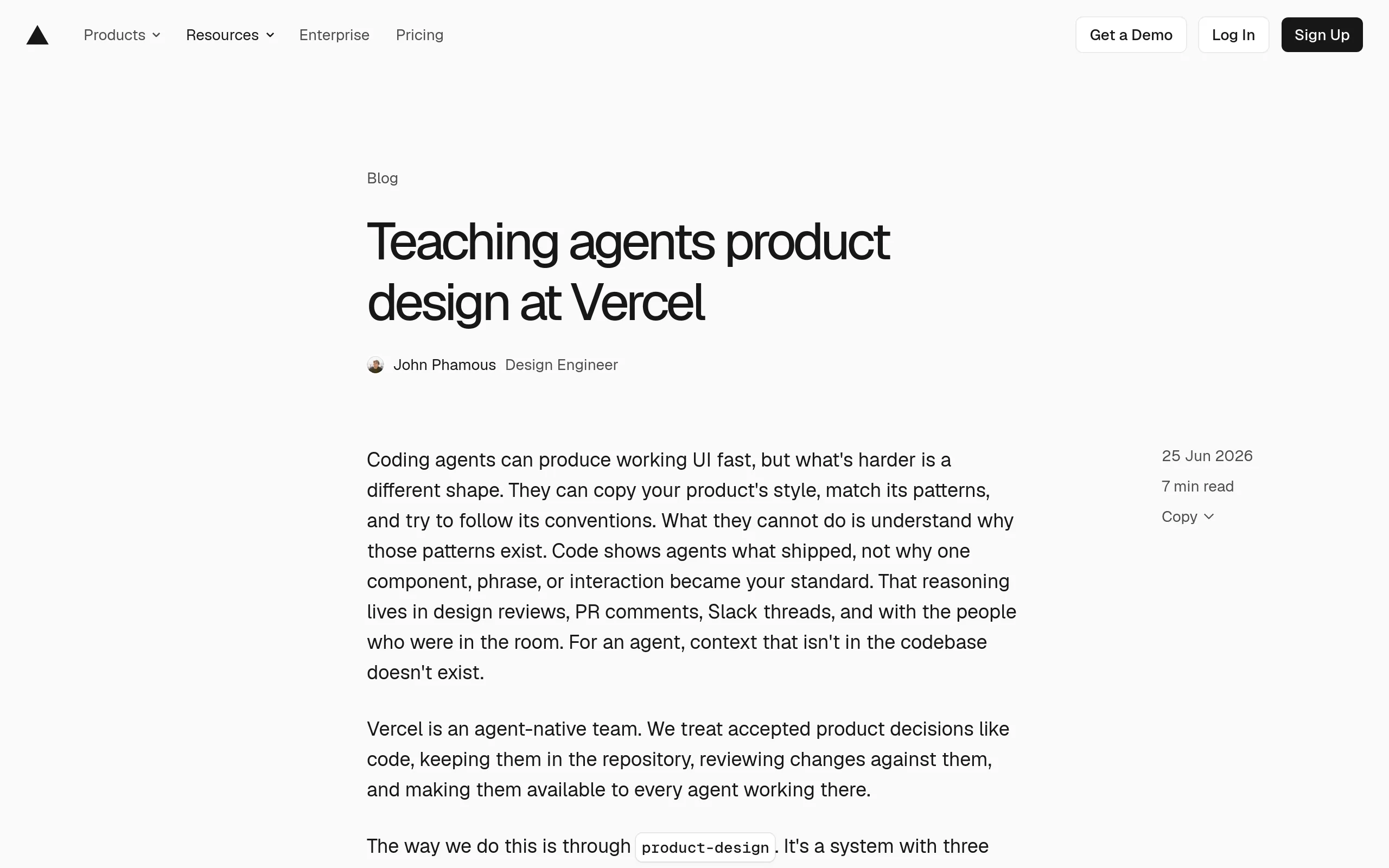 Teaching agents product design at Vercel
