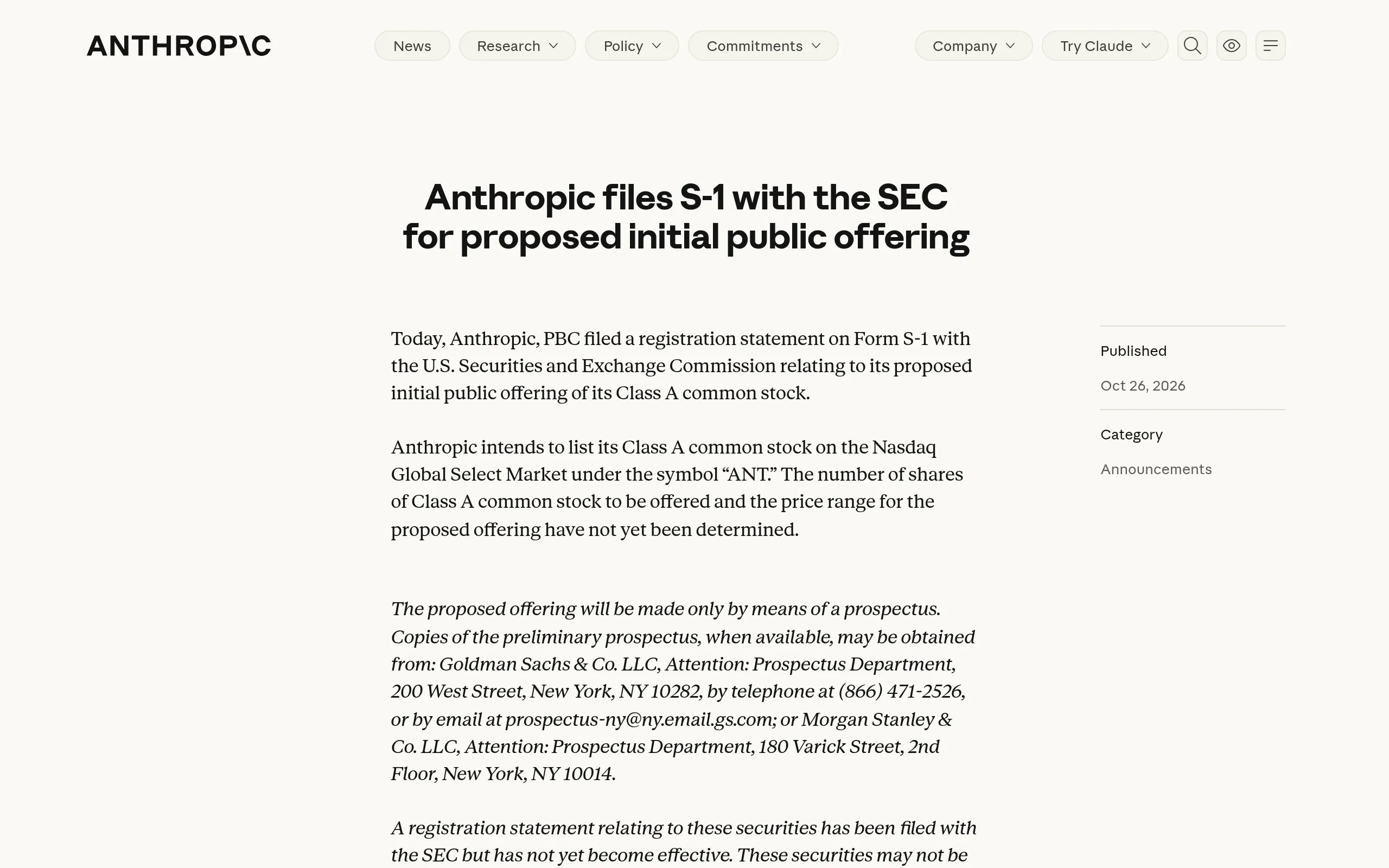 Anthropic: S-1 announcement
