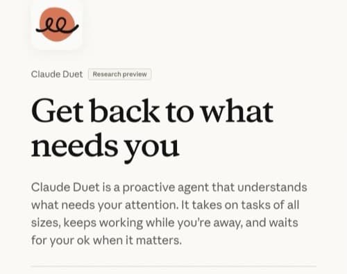 Claude Duet product page: "Get back to what needs you"