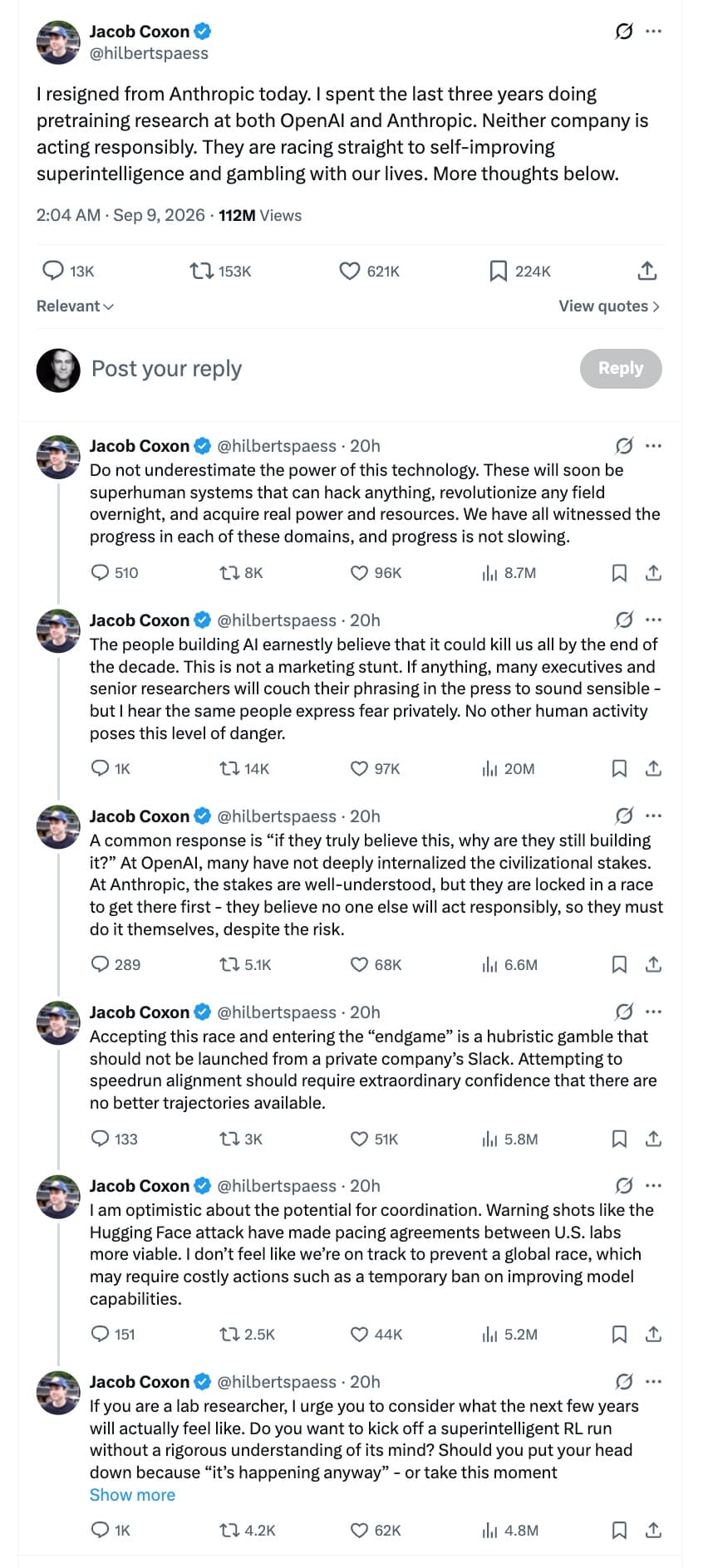 Jacob Coxon — opening post of the resignation thread, and the first replies
